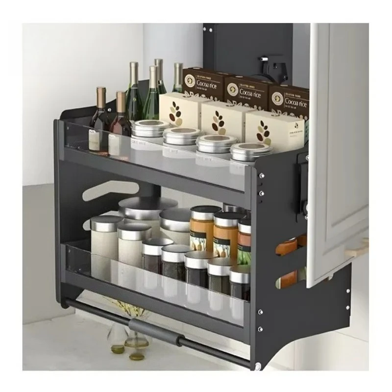 for Jinhong Stainless Steel Modern Kitchen Pull Up Storage Rack Multi Purpose Basket Cabinet Organizer Corner Shelf Space