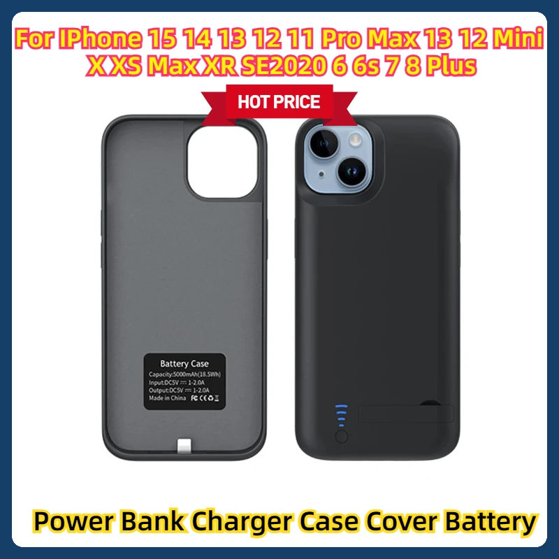 

For IPhone 15 14 13 12 11 Pro Max 13 12 Mini X XS Max XR SE2020 6 6s 7 8 Plus Power Bank Charger Case Cover Battery Charger Case