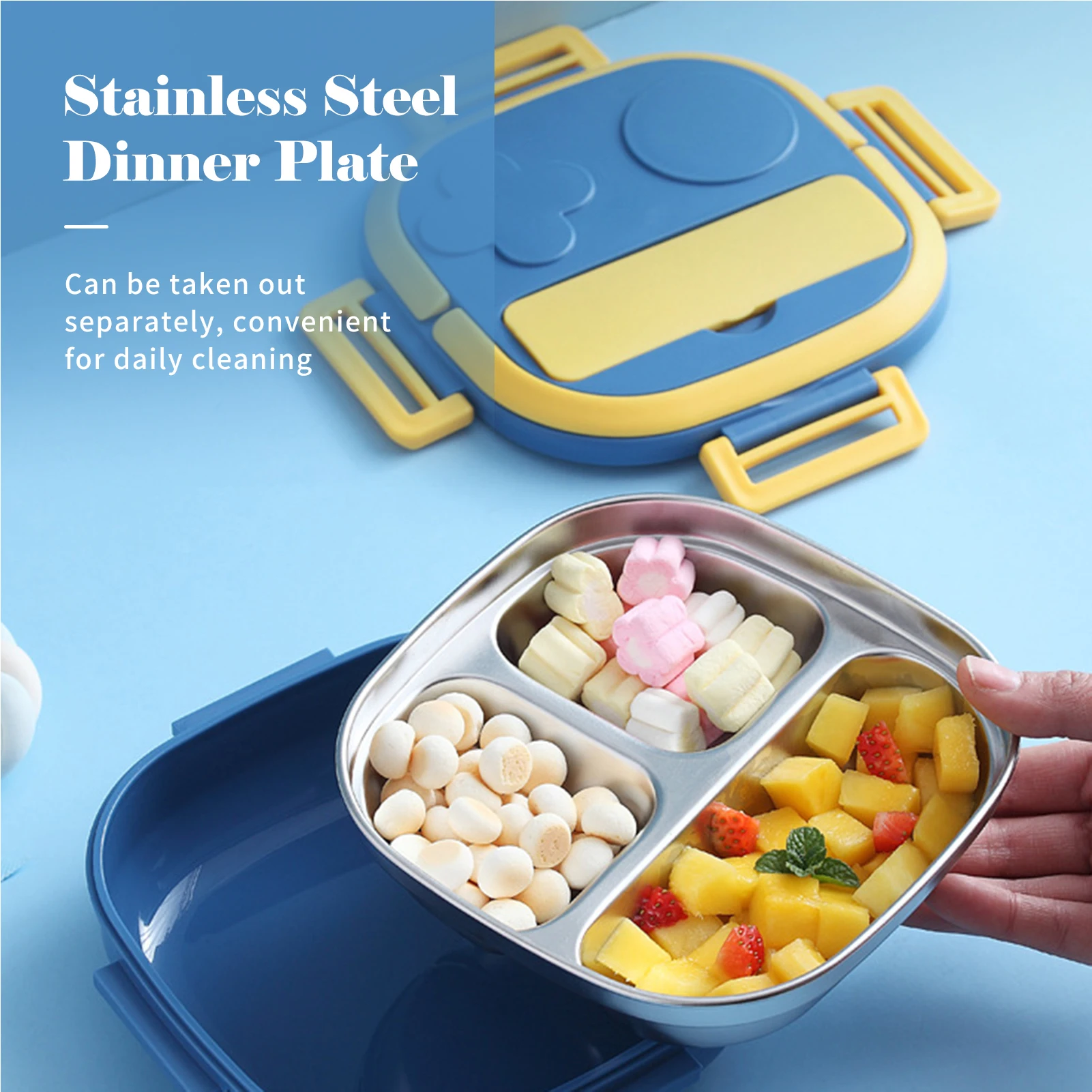 Lunchbox mit Gabel, 3 Fächer, japanische Lunchbox, wiederverwendbare Behälter für Mittag- und Abendessen, auslaufsichere Edelstahl-Bento-Box für