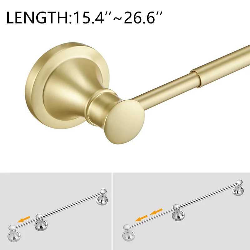 4-Piece Bathroom Bath Set, Wall Mount (Adjustable Towel Bar Rack, Towel Ring Holder, Paper Towel Holder, Double Towel Hook)