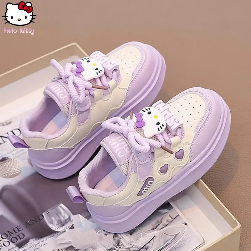 مرحبا كيتي الفتيات Kawaii أبي أحذية الكرتون جديد أنيمي ربيع الخريف الدانتيل يصل أحذية رياضية سانريو موضة الكورية لينة وحيد حذاء الجري
