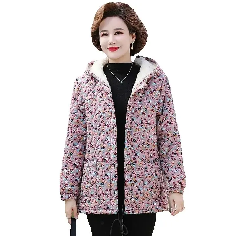 Winter My Mother Added Velvet Padded Floral Cotton-Padded Jacket For Middle-Aged And Elderly People Autumn And Winter Warm Coat