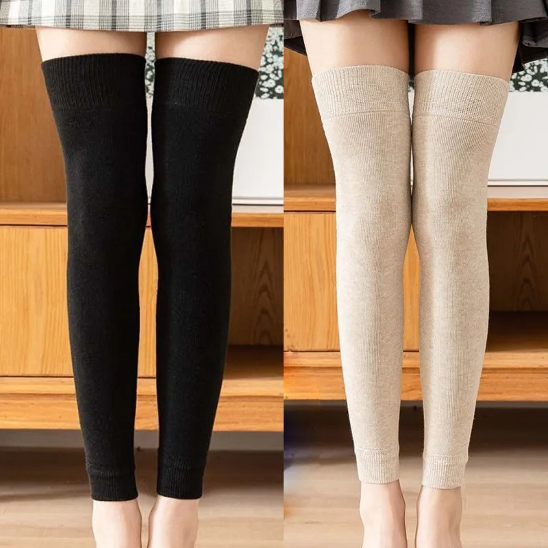 Femmes genouillères hiver confort tricoté chaussettes de genou poignets thermiques chaud Plus velours longue jambe chaussette botte manchette genou haute longue chaussette