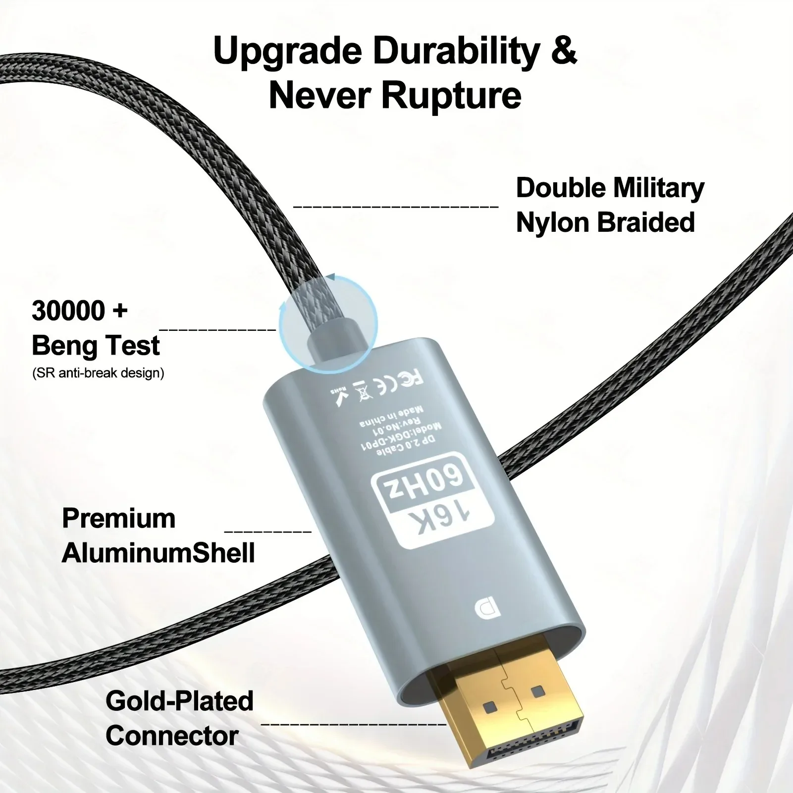 16K DP 2.0 8K@60Hz 16K@60Hz 80Gbps HDR Video Audio Displayport Cable Display Port for Laptop TV Projector Gaming Monitor