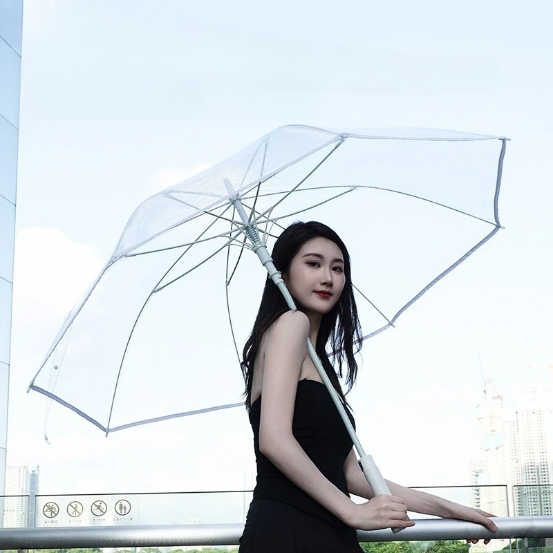 Automatic Transparent Umbrella Long Straight Handle Waterproof No Drip Scratch Resistant Sturdy Rain Parasol Daily Gift 투명 우산