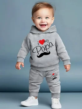 Newborn Baby Boy Long Sleeve Fleece Hoodie with Cartoon Letter Heart Print Casual Sports Pants Set Autumn Winter 1