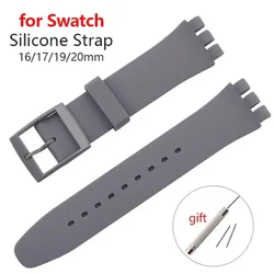 Waterproof Rubber Wristband for Swatch Metal Pin Buckle Silicone Watch Strap 16/17/19/20mm Men Women Replacement Bracelet Belt