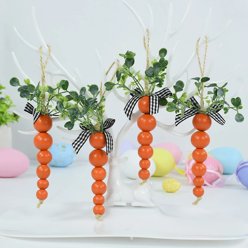 1/3pcs Easter Day Wood Bead Carrot Bunny Easter Party Decor DIY Kids Gift Happy Easter Day Decoration For Home Rabbit Carrot