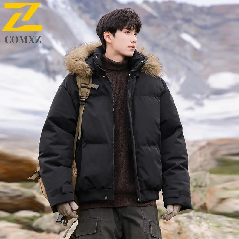 

COMXZ Мужская стеганая куртка, повседневная ветрозащитная теплая парка с капюшоном для приключений на открытом воздухе, повседневная однотонная легкая зимняя хлопковая куртка