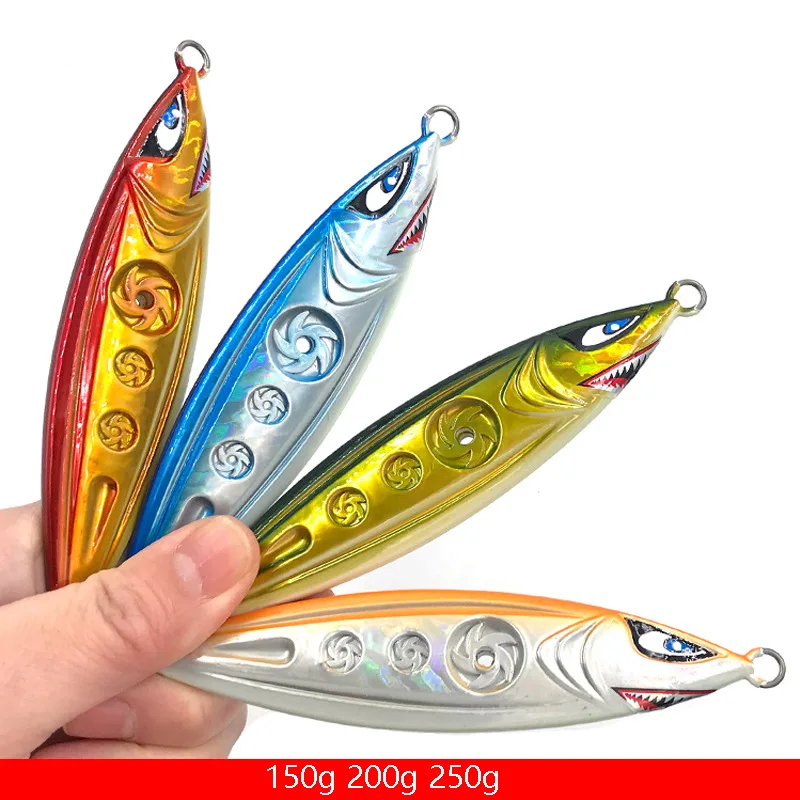 1pcs Jig 150g 200g 250g New Deep-sea Boat Fishing Slow Sinking Slow Shaking Night Light Lure Iron Plate Lead Fish