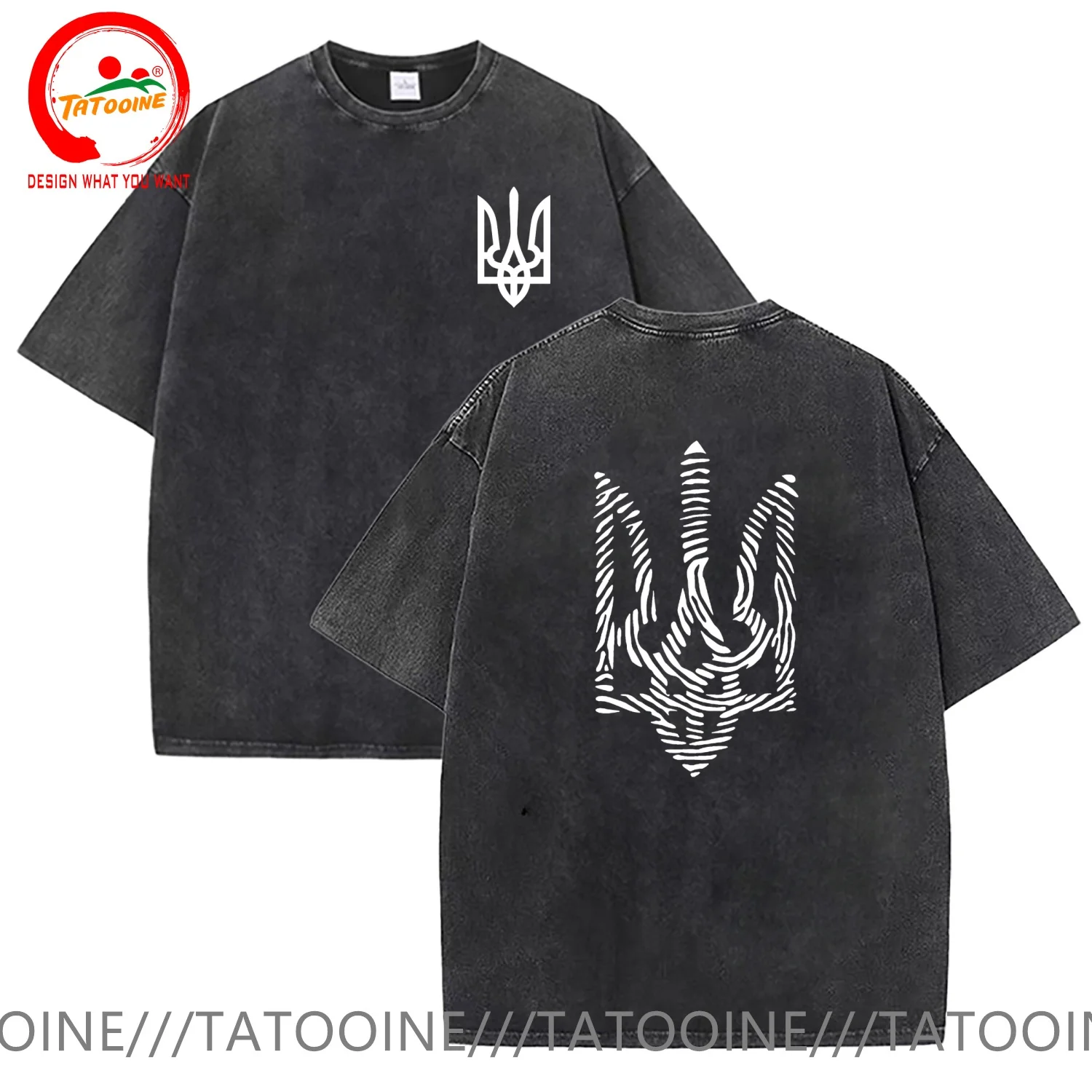 Vintage Washed Cotton T-Shirt Funny Designer Ukraine coat of arms Ukrainian logo 66 T Shirt Men Fashion Trendy Casual Clothing