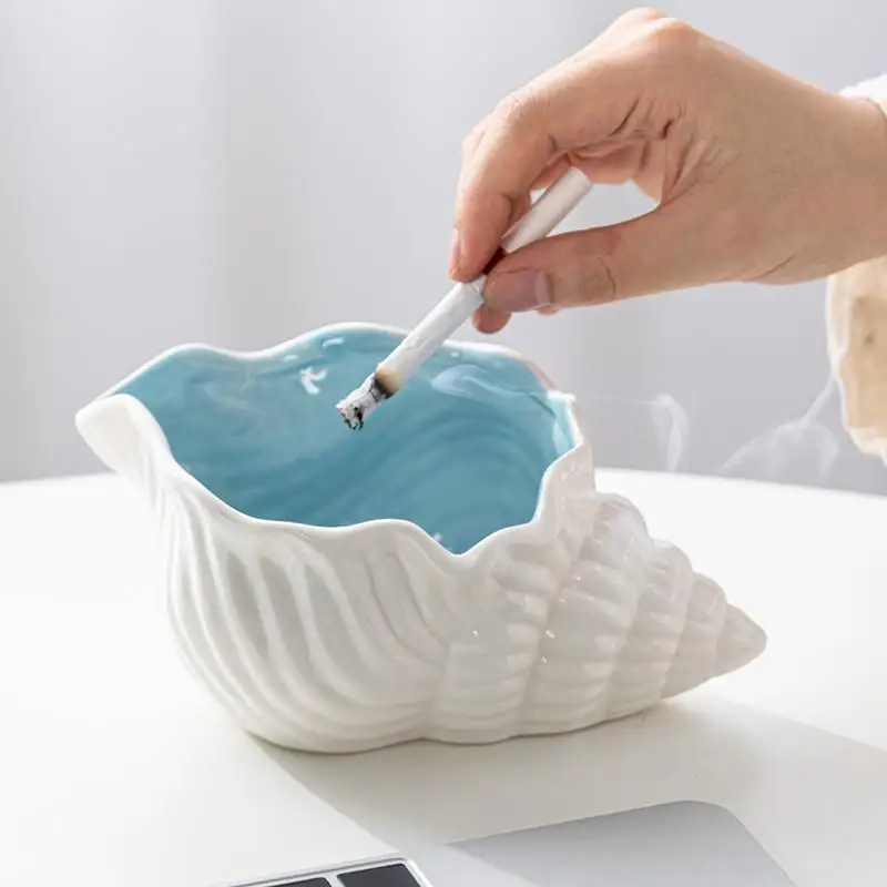 Ceramic Ashtray Creative Personality Trend Ashtray Simplicity Household Living Room Fly-proof Ash Large Conch Storage Decoration