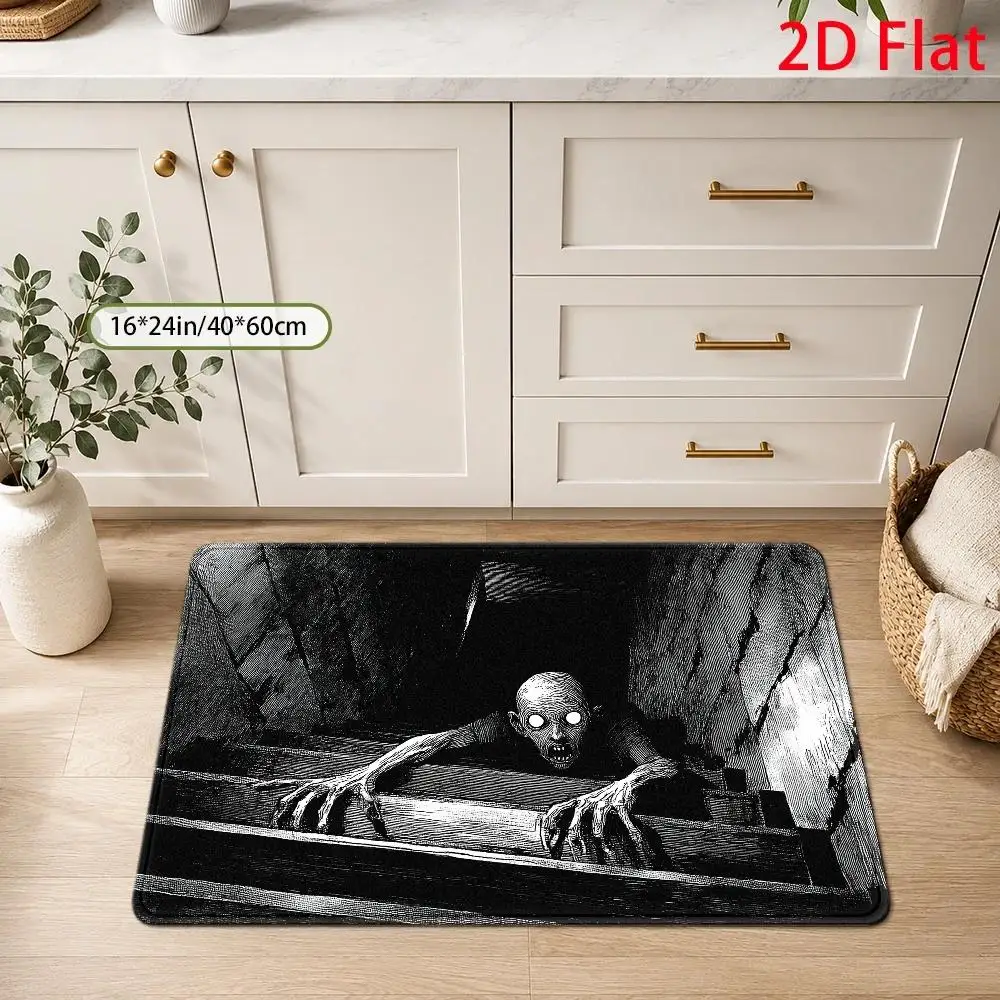 1pc Gothic‑Crawling‑Zombie Print Welcome Doormat, Washable Indoor Floor Mat for Front‑Door, Hallway