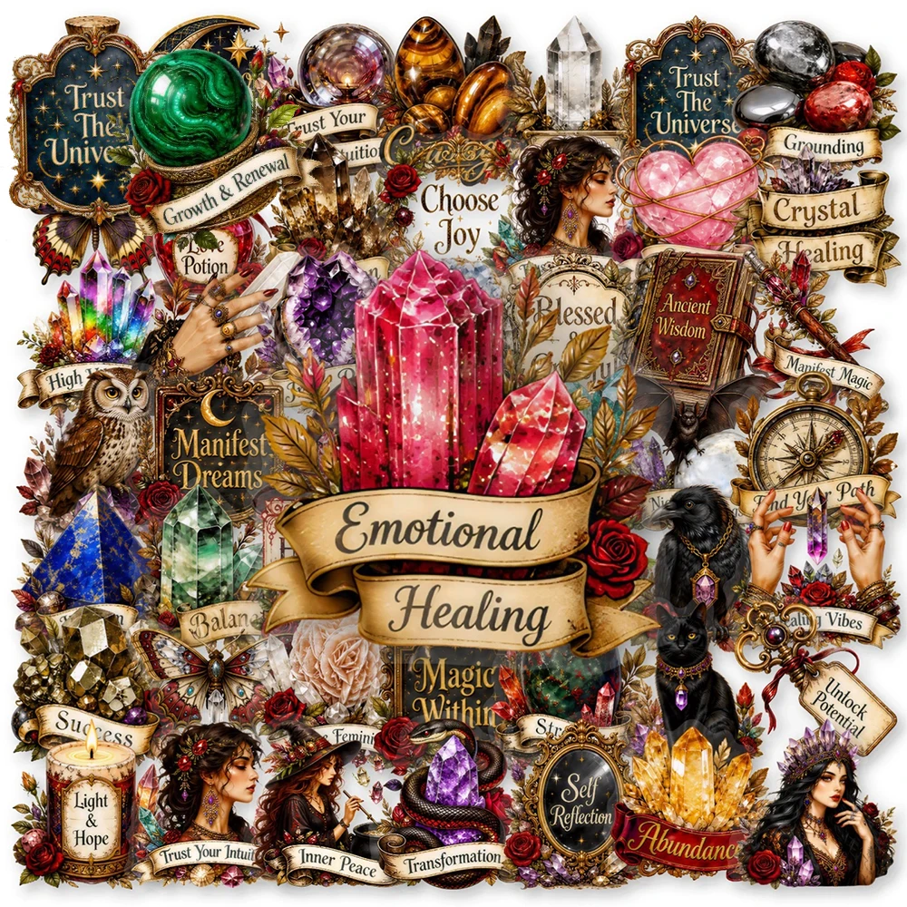 10/30/50pcs Transparent Vintage Retro Gothic Magic Witch Apothecary Stickers Crystal Energy Decal Waterproof Graffiti Car Laptop