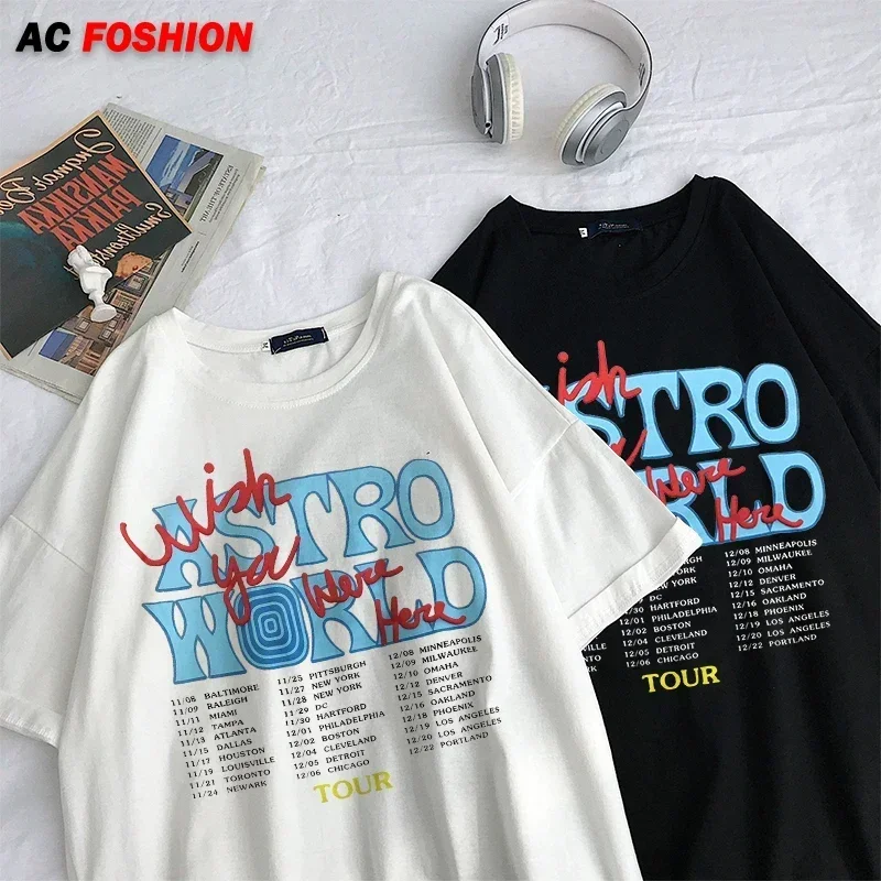 ASTRO WORLD Album Playlist Print T Shirt Y2k High Street Fashion Women Streetwear T-shirt for Summer Casual Short Sleeve Tees