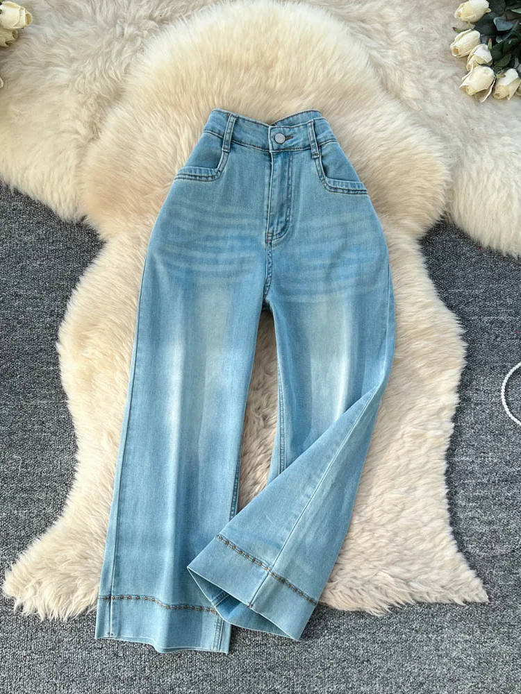 ارتفاع الخصر مستقيم الساق الجينز النسائية Faion عادية الكورية Sle التخسيس تسع نقاط تصميم الإحساس الجينز الخريف وصول جديد #2