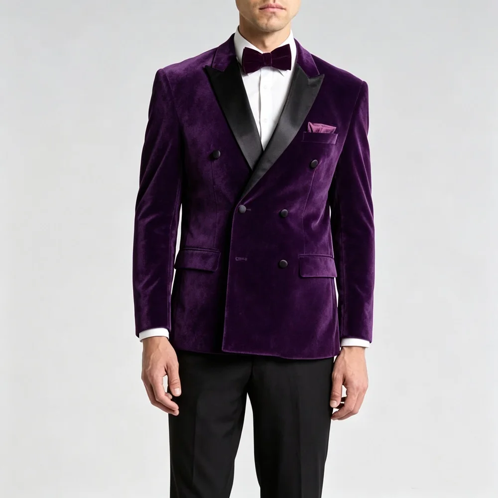 Slim Fit Men Velvet Wedding Tuxedo Double Breasted 2 Piece Custom Groom Suit Separates Business Party Blazer with Pants 2026