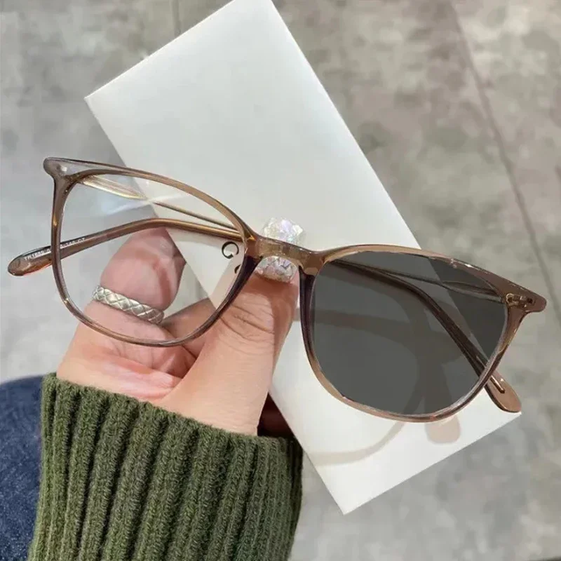 Modische Photochrome Brille Anti-Blaulicht Vintage Retro Eckiger Rahmen Damen Herren Farbwechsel Sonnenbrille UV400-Schutz