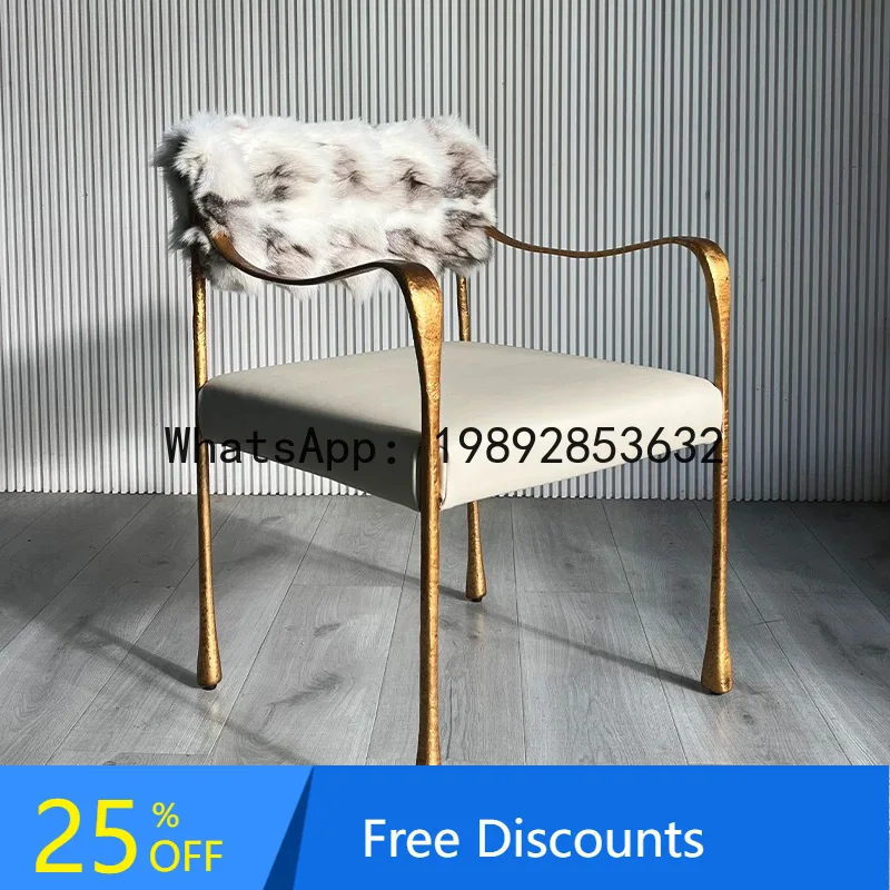 BF  Italian Style Brass Dining Chair Light Luxury High-end Feel Home Armchair Metal Backrest Reception Chair