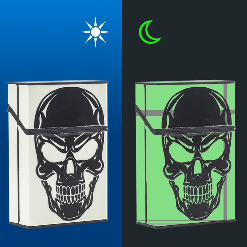 Glow In The Dark Luminous Cigarette Case Box Cover Skull Poker Cigarette Herb Tobacco Box Holder Case Plastic Cigarette Box Case