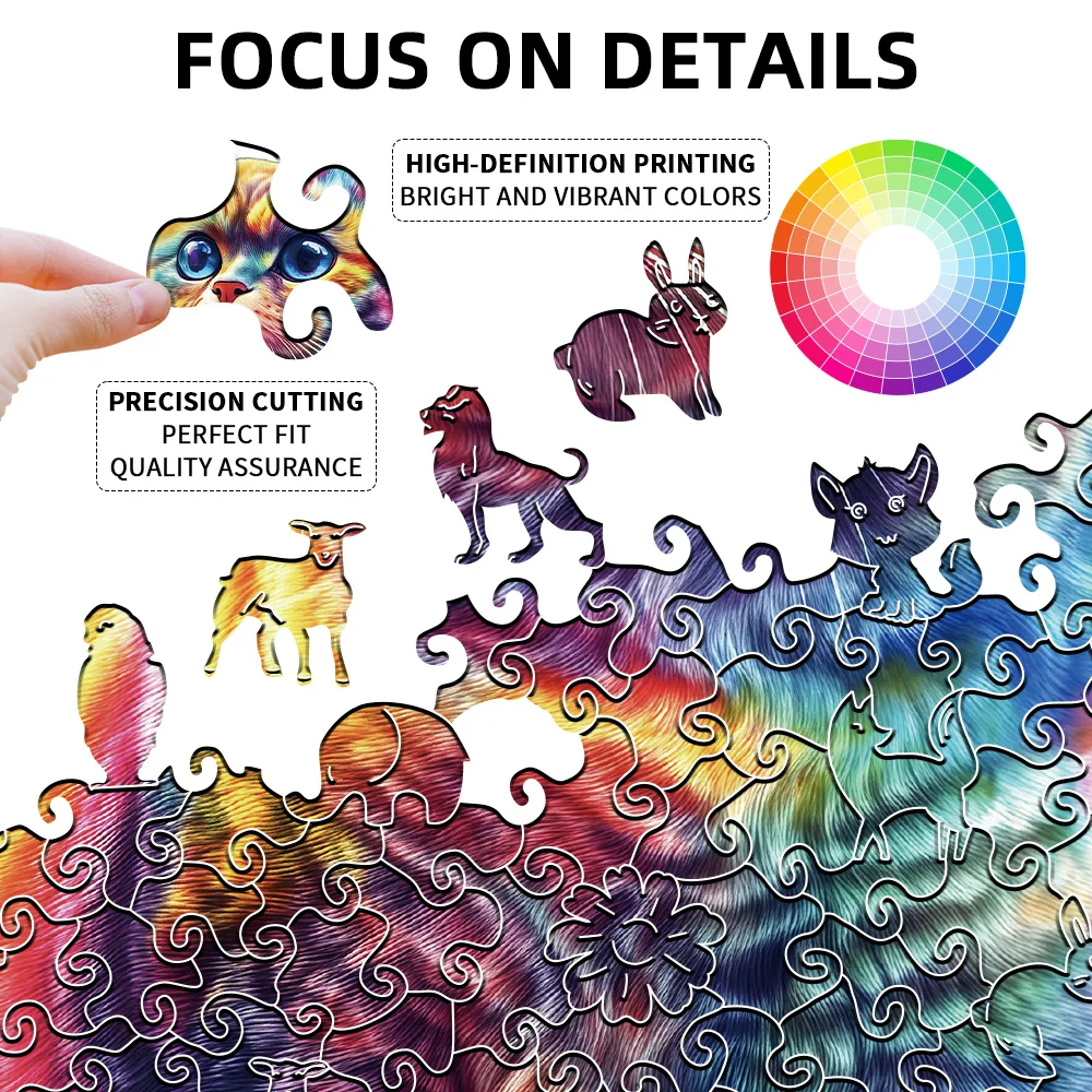 성인용 나무 퍼즐 - 다채로운 고양이 퍼즐 장난감 게임 - 독특한 동물 모양의 나무 퍼즐 - 퍼즐 애호가를 위한 창의적인 퍼즐 선물