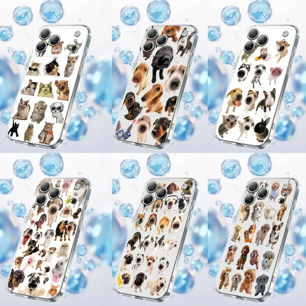 

Phone Case For iPhone 17,16,15,14,13,12,11 Plus,Pro,Max,Plus,E,SE4,Air,Mini Transparent Cute Cat Puppy Dog Collage Cover