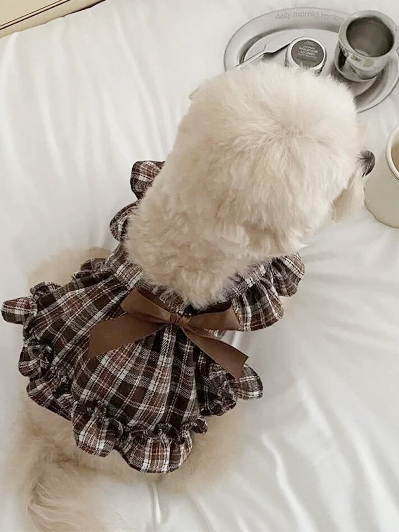 Haustierkleidung, Hundekleider, Prinzessin, Retro, karierter Schleifenrock, Teddy, Bichon, kleine mittelgroße Hundekleidung, Modetrend, dekorative Kleidung – Detail 6