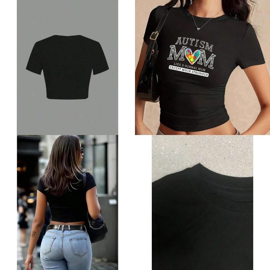【New style】Autism Mom Autism Awareness Women Autistic Art Mental Health T-Shirt Slim Fit Y2K Graphic Print Crop Top T-Shirt For