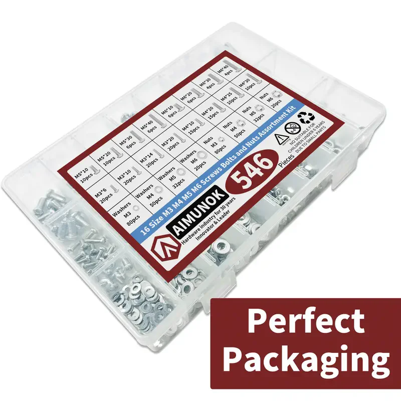 

180/546pcs Screws Bolts And Nuts Assortment Kit, Metric Machine Screws And Nuts And Bolts And Flat Washers, M3/M4/M5/M6 Phillips
