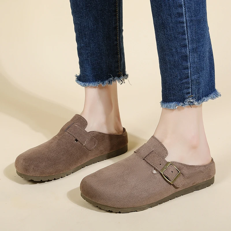 

Women's Suede Buckle Clogs Mules,Slip-On Closed Toe Non-slip Casual Slippers,Flat Walking Shoes for Indoor Outdoor,Drop Shipping