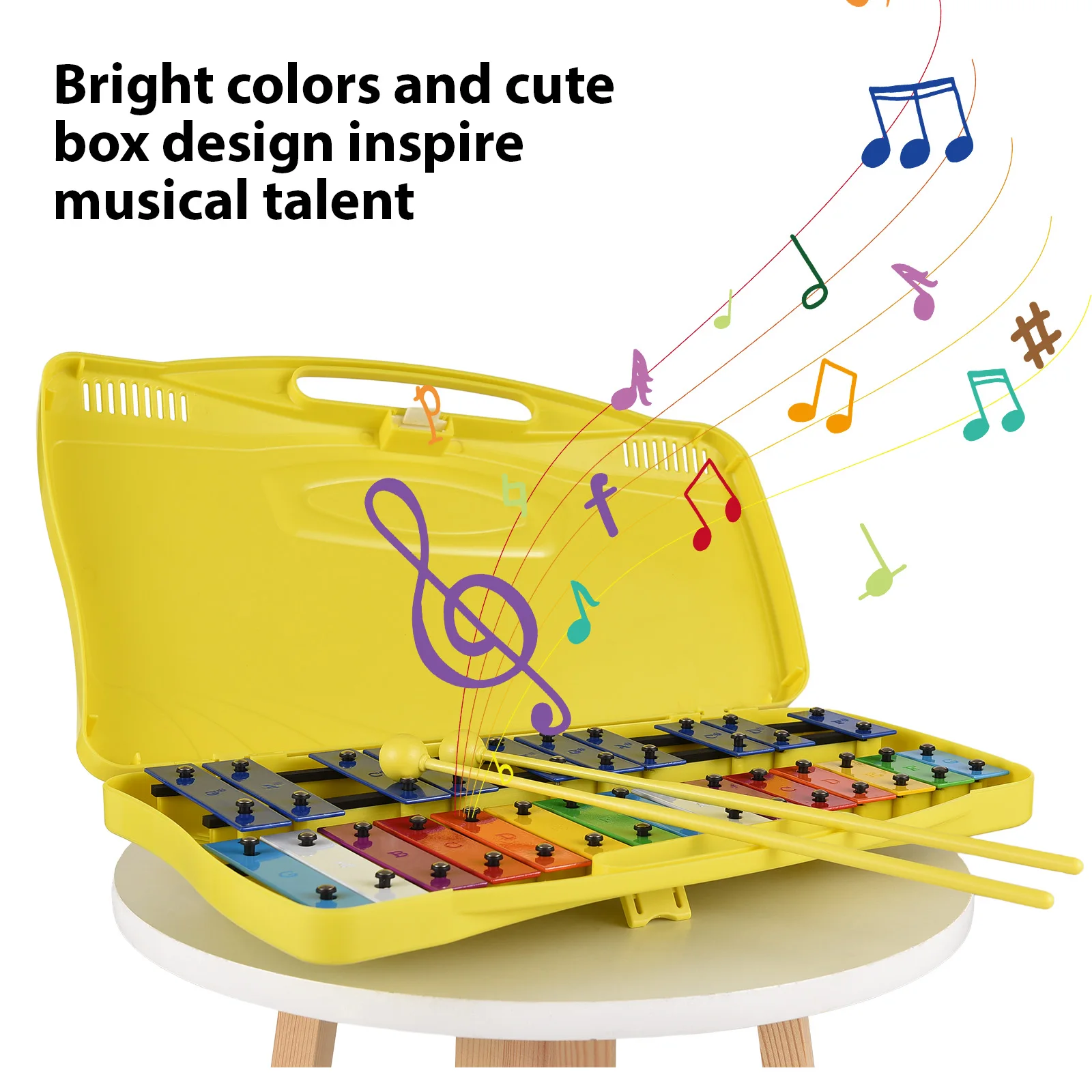 25 Notes Glockenspiel Xylophone Colorful Metal Keys Rhythm Instrument with 2 Mallets Handheld Case Gift for Beginners Students