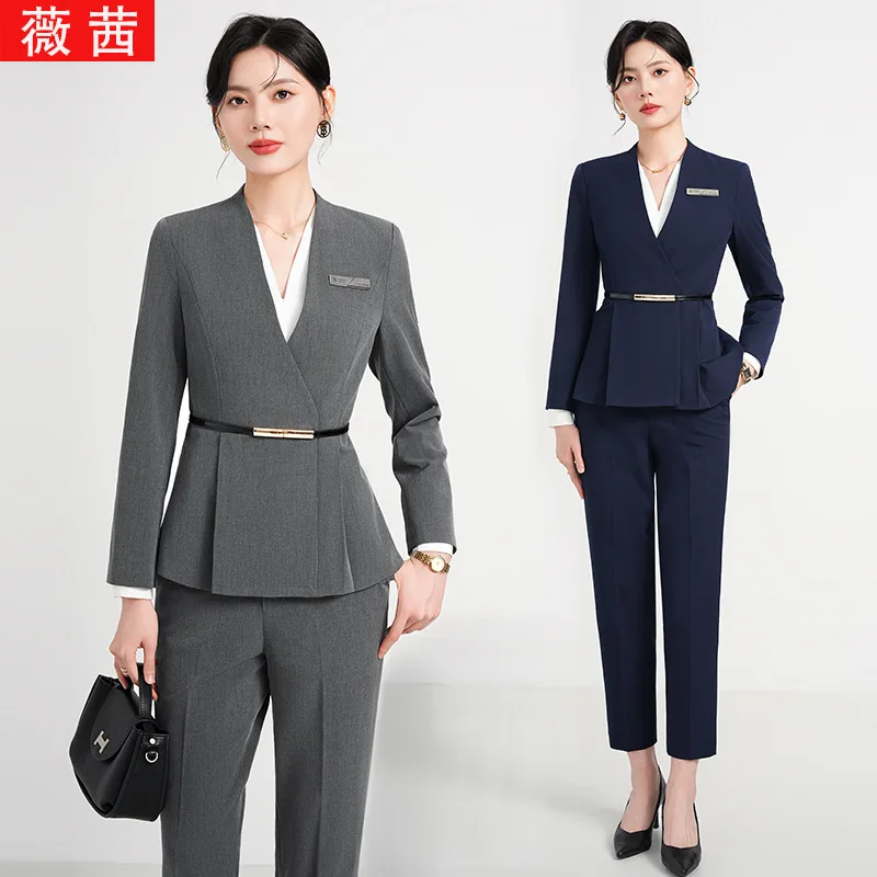 Gray Blazer Women's Business Formal Suit Interview Outfit Professional Suit Fashionable Office Workwear