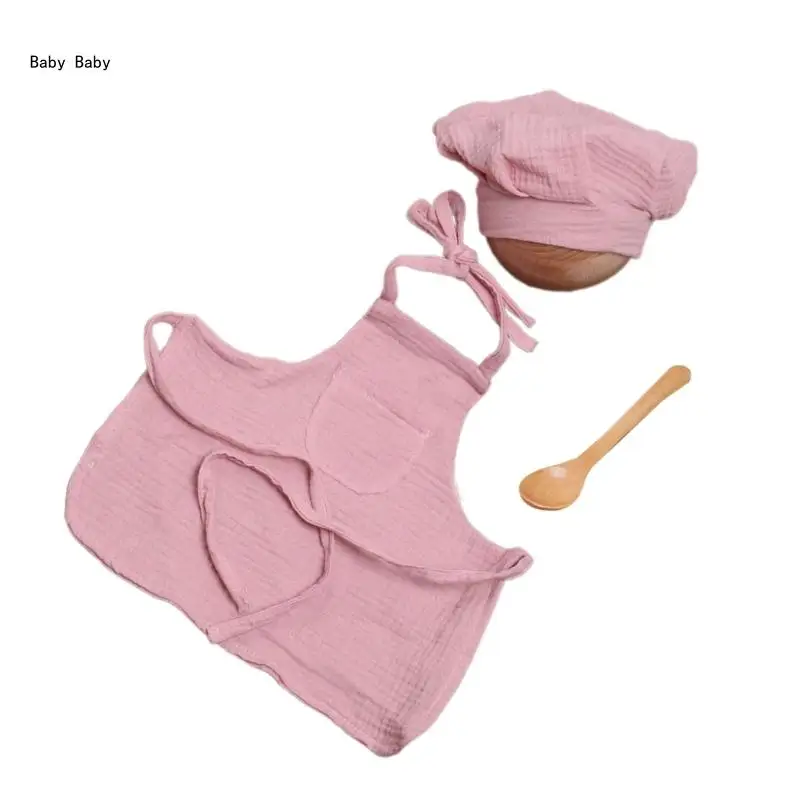 Apron Hat set for Newborns Baby Photography Bundle Baby Chef Series Clothes Q81A