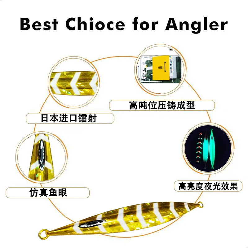 1PC 120g150g200g250g300g Slow Pitch Jig Slow Falling Sinking Metal Jigging Lure Glow Jigs Luminous Lure Pesca Fishing Angler