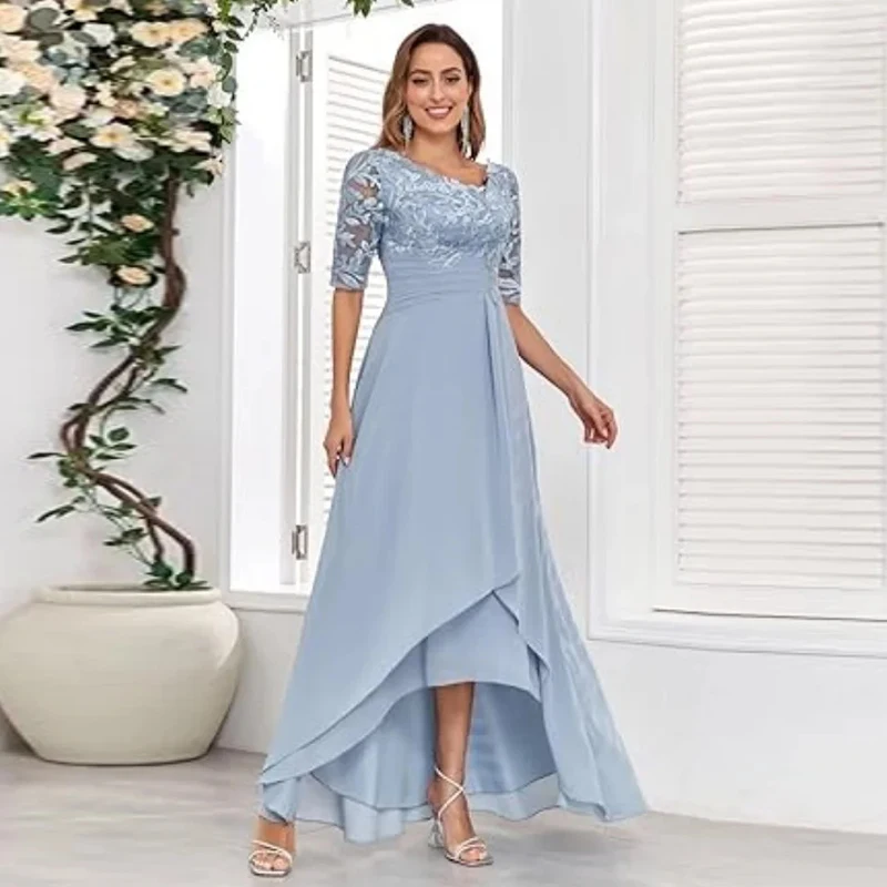 

Graceful Lace Mother of The Bride Dresses for Wedding Guest Dress High-Low Chiffon Party Dress Tea Length Long Evening Dresses