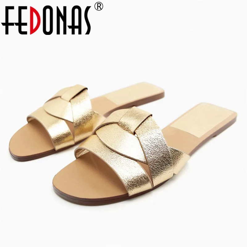 FEDONAS Ins Women Genuine Leather Flats Sandals Summer Soft Leather Casual Outdoor Shoes Woman Sexy Party Wedding Shoes Slippers