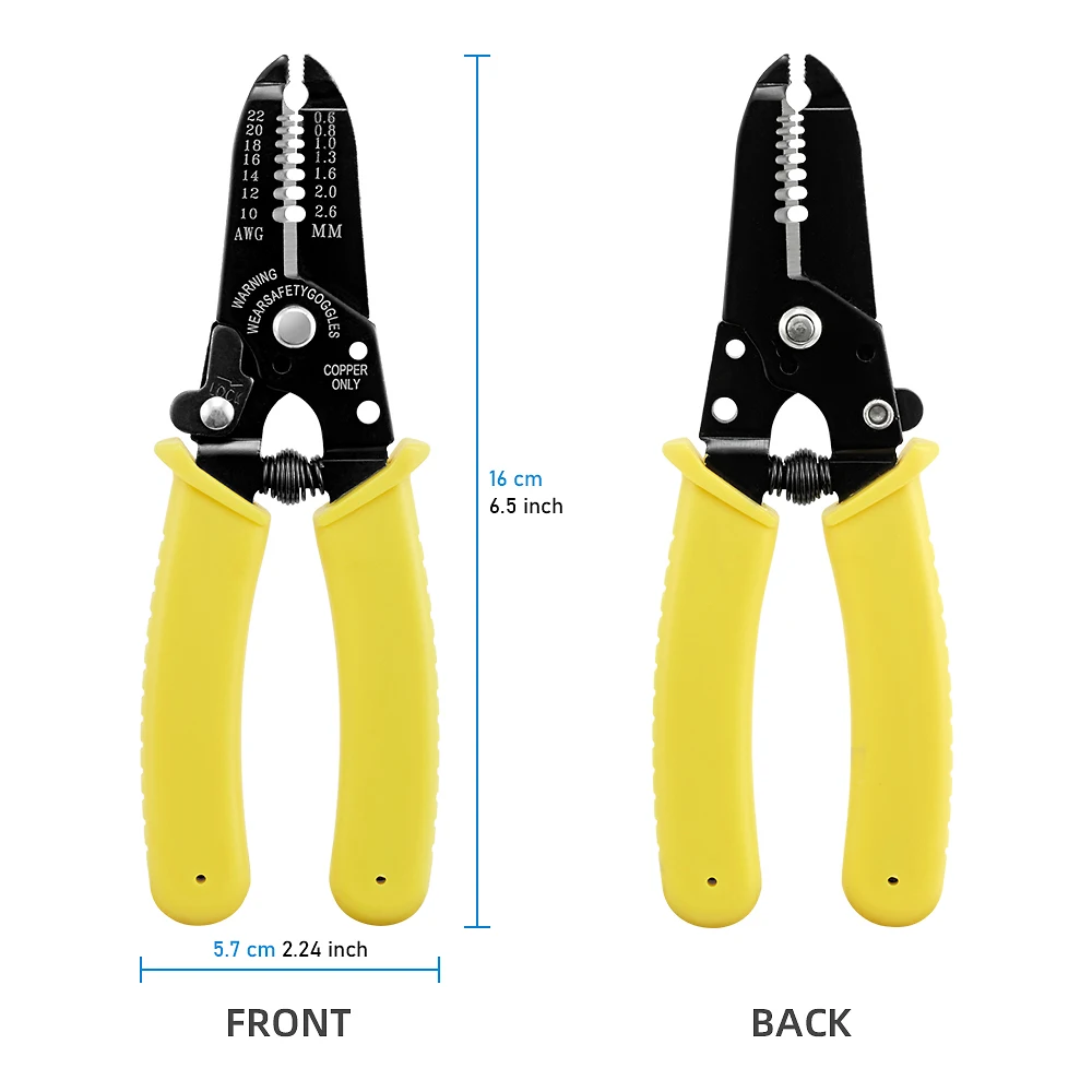 Precision Wire Stripper Pliers AWG22-10 Carbon Steel Multifunctional Cable Cutter Gripping Tool PVC Handle