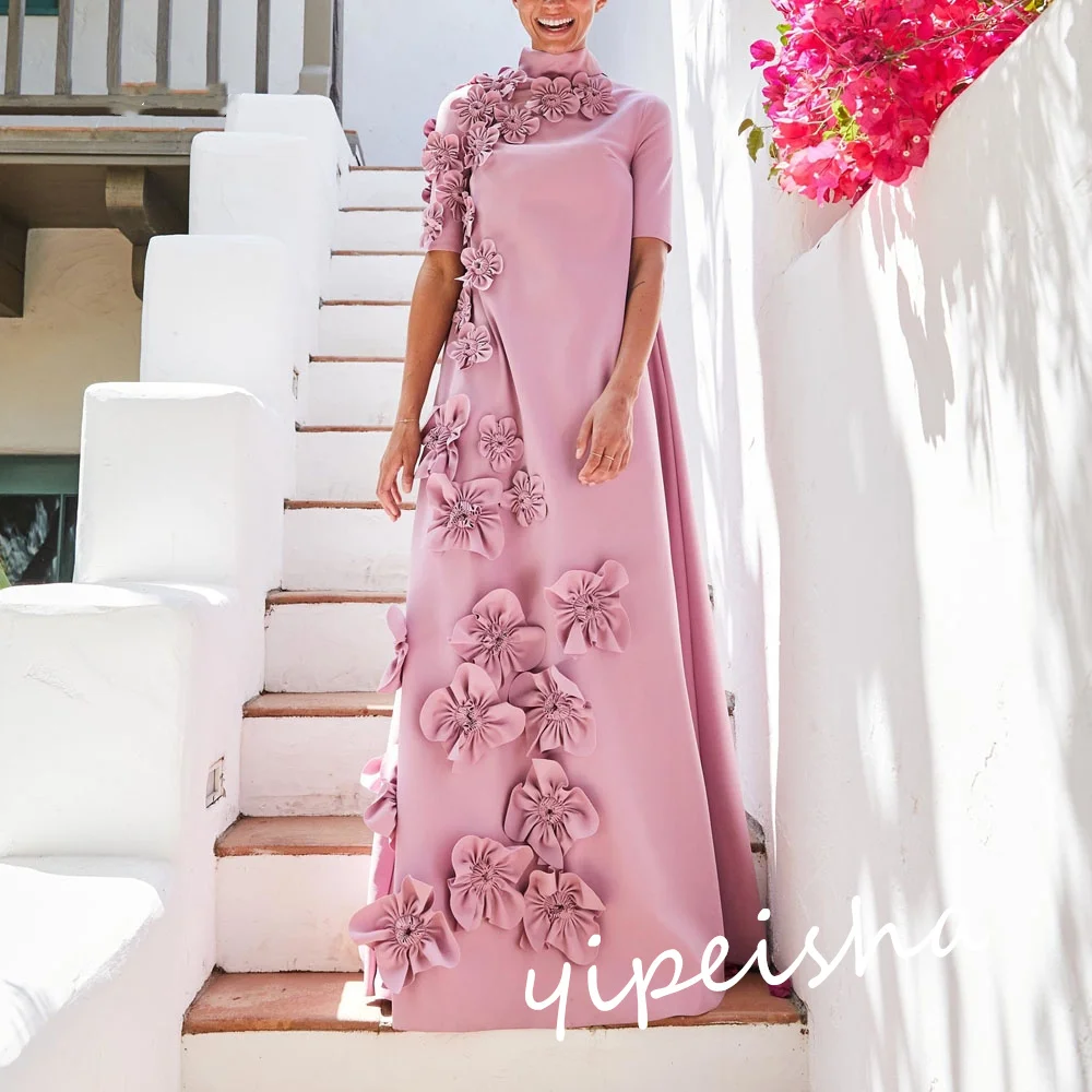 Vestido largo de satén con flores para baile de graduación, traje de cuello alto, a medida, Arabia Saudita, cumpleaños