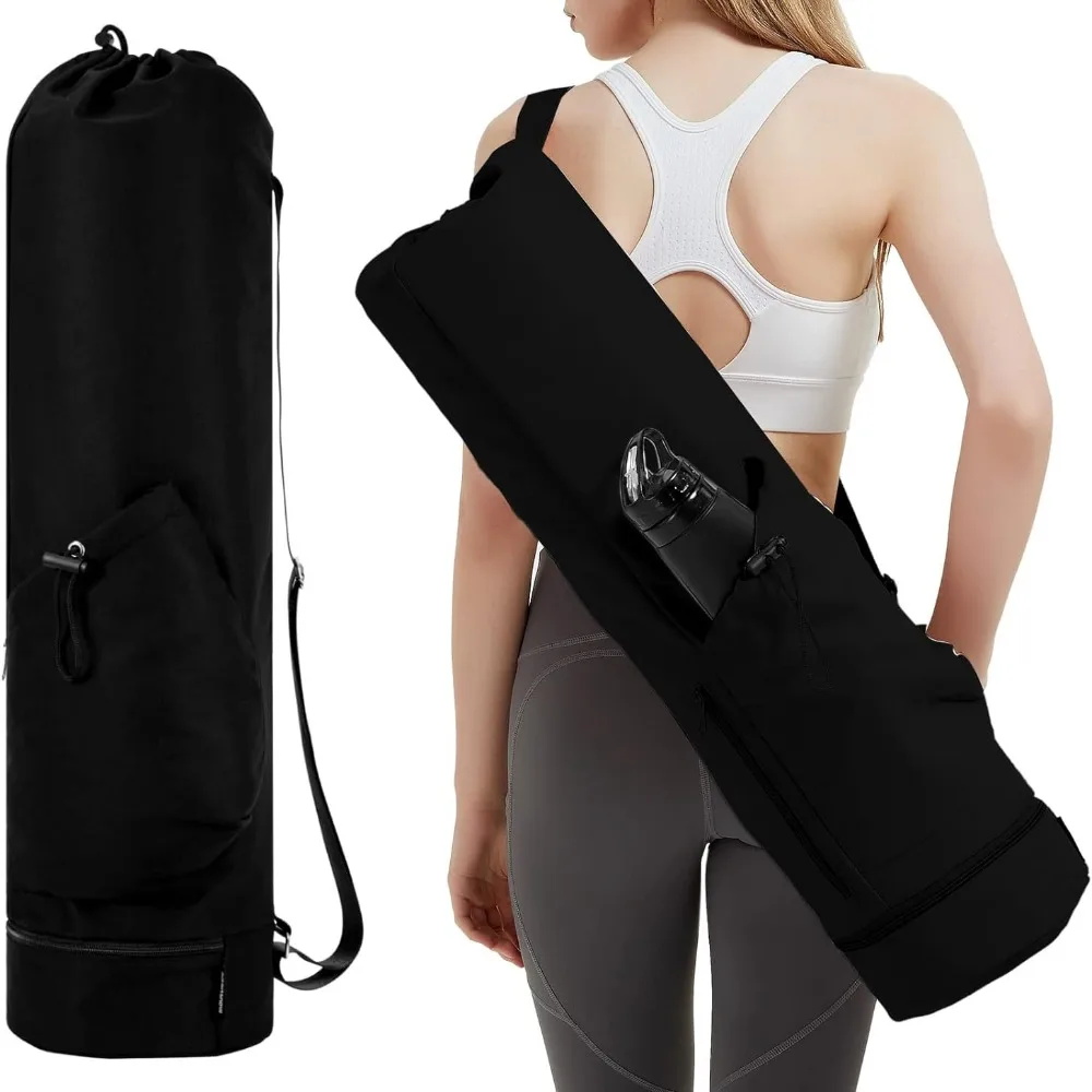 Large Capacity Exercise Yoga Mat Bag Multifunction Storage Bag Waterproof Fitness Bag Full-Zip Canvas Adjustable Shoulder Strap