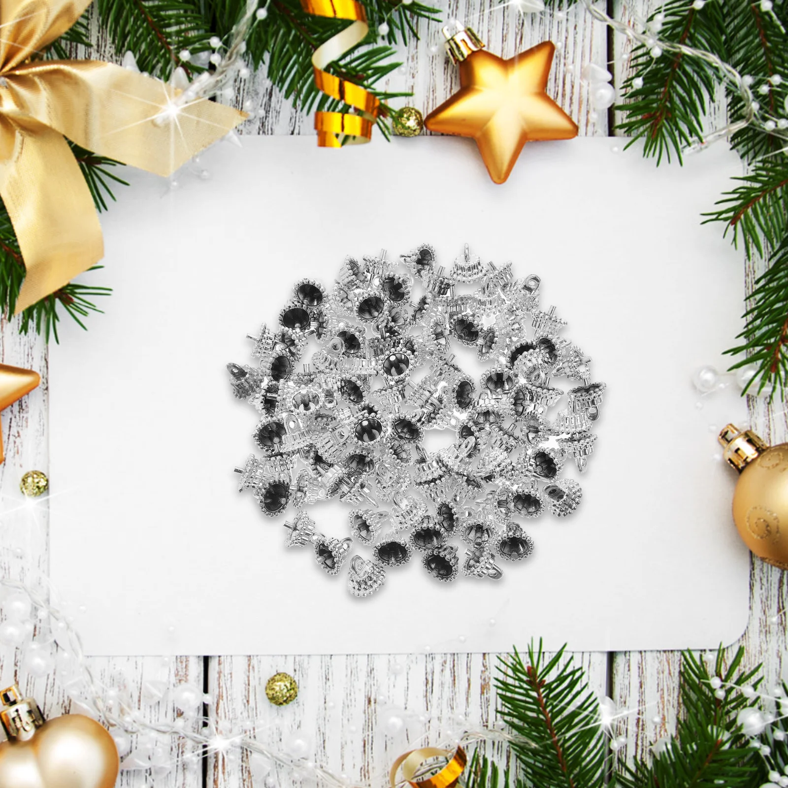 

100Pcs Round Christmas Ornament Caps Embossed Plastic Topper Caps for Glass Balls DIY Holiday Decorations Xmas Party Supplies