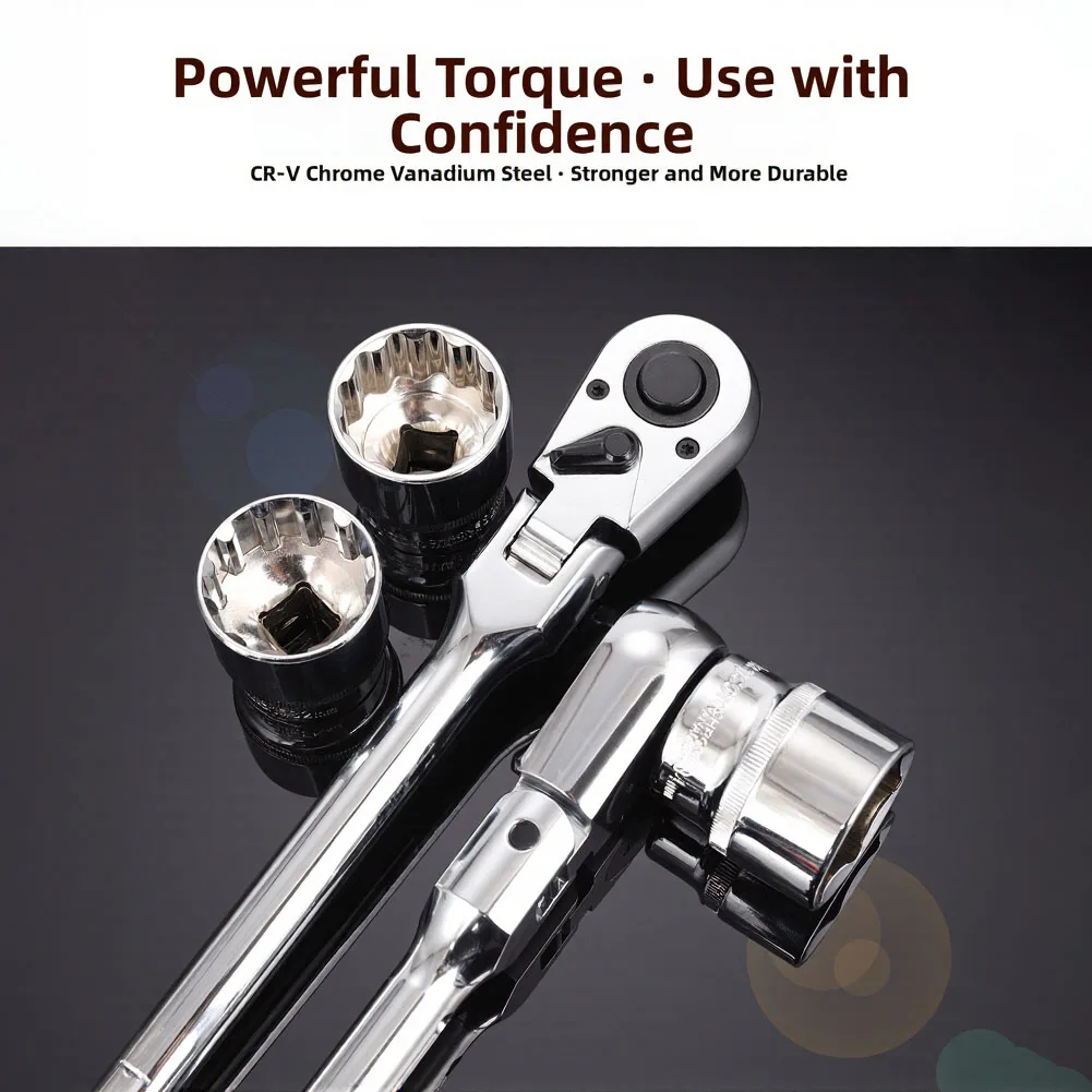 

Удлиненный гаечный ключ-трещотка на 72 зубца с приводом 1/2 дюйма, телескопической регулировкой и нескользящей рукояткой из двух материалов