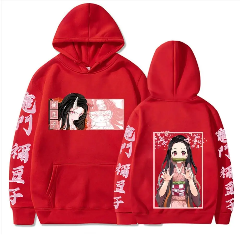 Japan Anime Demon Slayer Kamado Girl Autumn Warm Pullover Streetwear Nezuko Printing Women Hoodies Plus Size Sweatshirt Harajuku