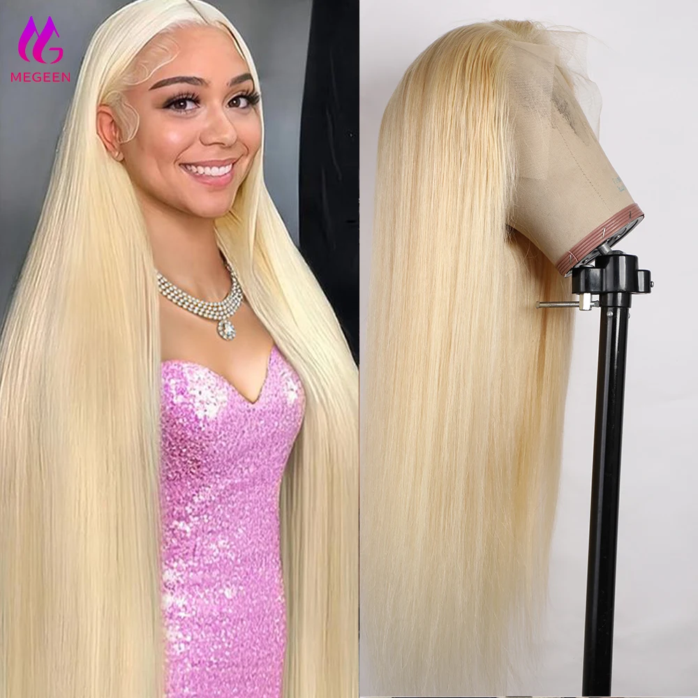 Megeen wig depan renda pra pencabutan rambut Virgin 13x4 HD wig renda transparan 100% rambut manusia dapat dicelup 613 wig pirang