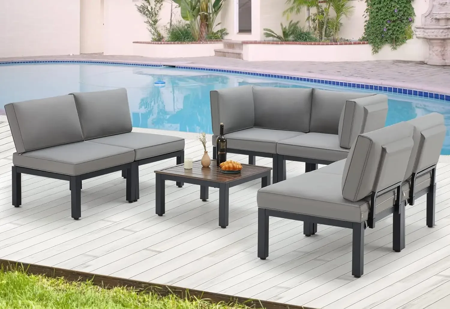 

Outdoor Patio Furniture Set, Metal Patio Sectional Conversation Sofa, Black Wrought Iron Outdoor Furniture Sets Clearance