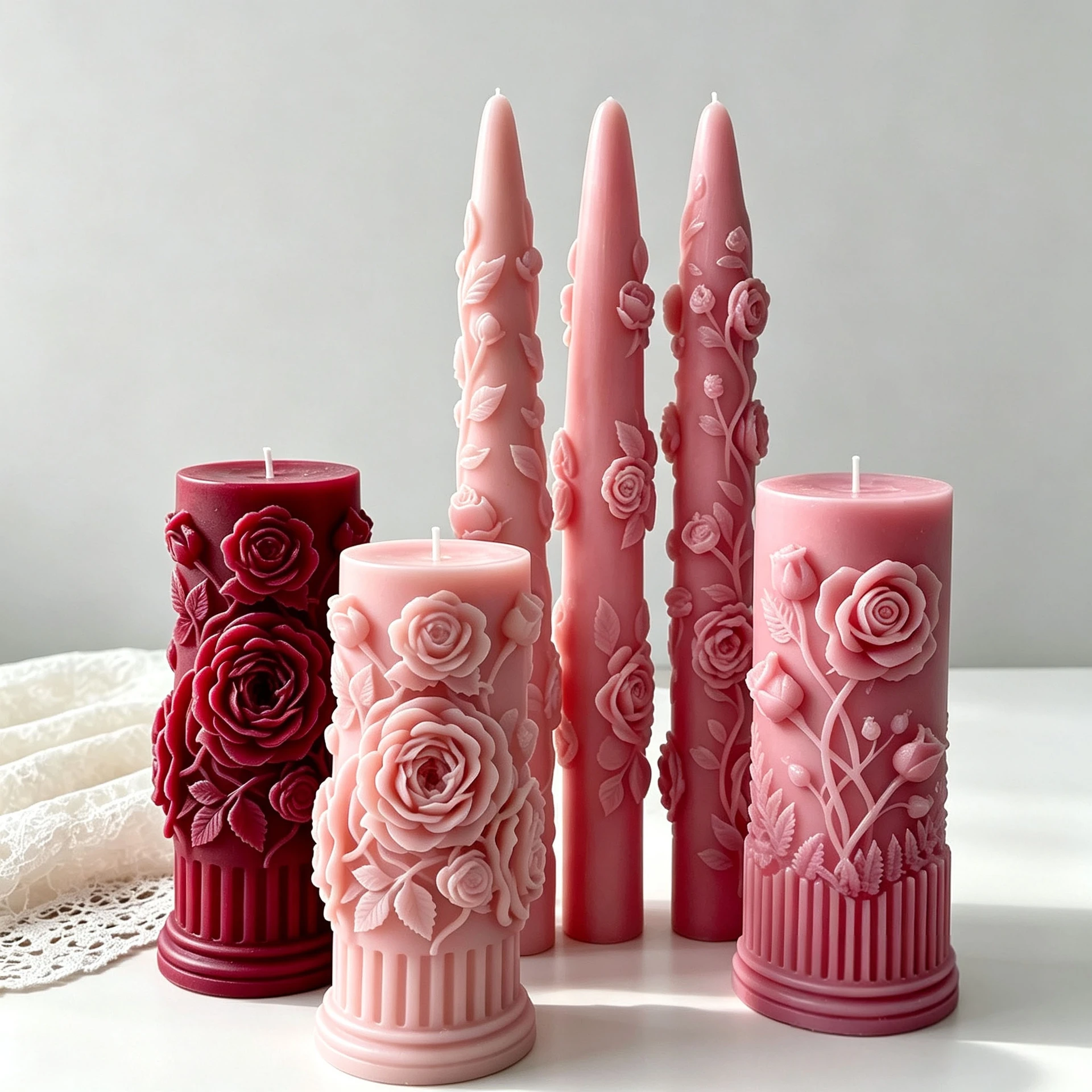 3D Rose Relief Cylinder Candle Silicone Mold