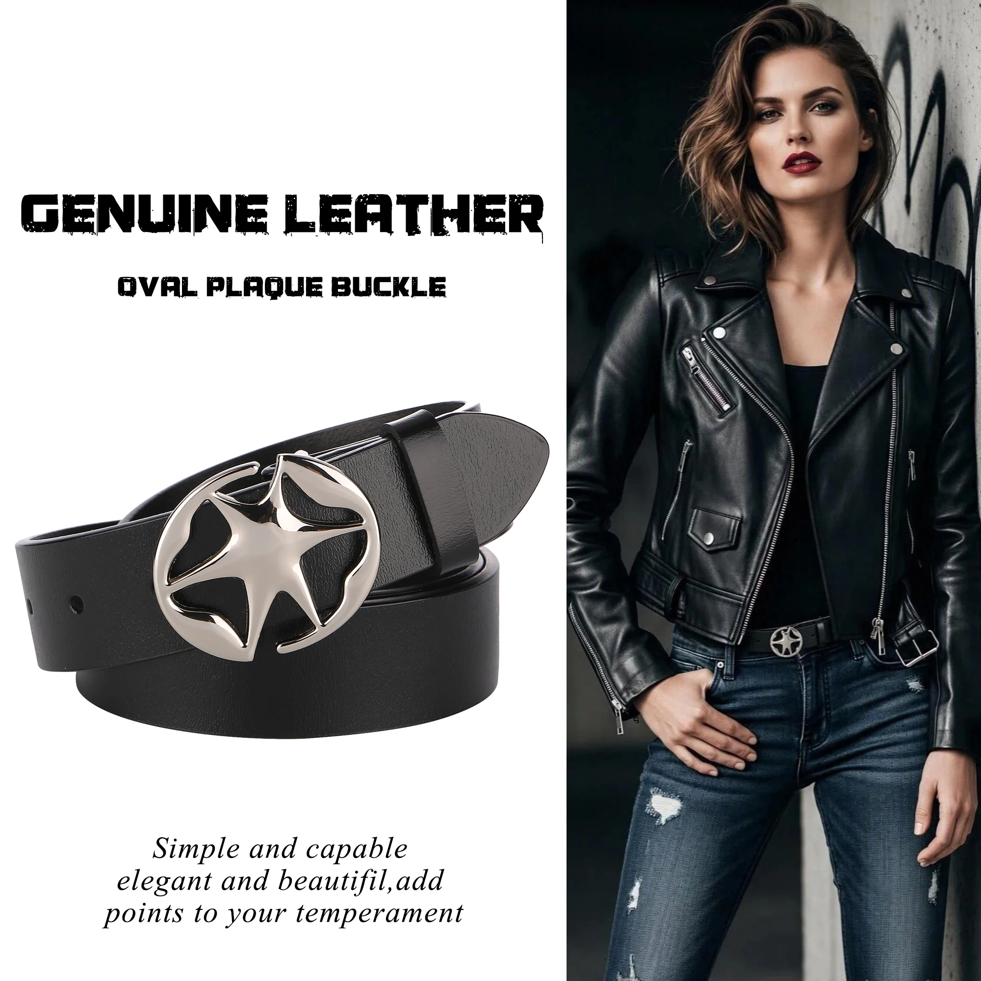 Women Minimalist Hollow Cutout Five-pointed Star Metal Pin Buckle Faux Leather Belt For Ladies Jeans Dress Daily Outfit