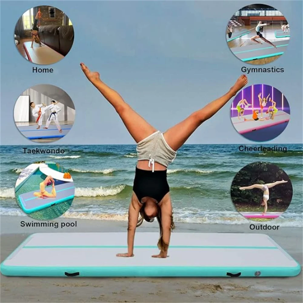 300*100*10 cm große aufblasbare Gymnastikmatte (mit Pumpe), geeignet für Gymnastiktraining zu Hause, Kampfsporttraining, Yoga, Wassersport