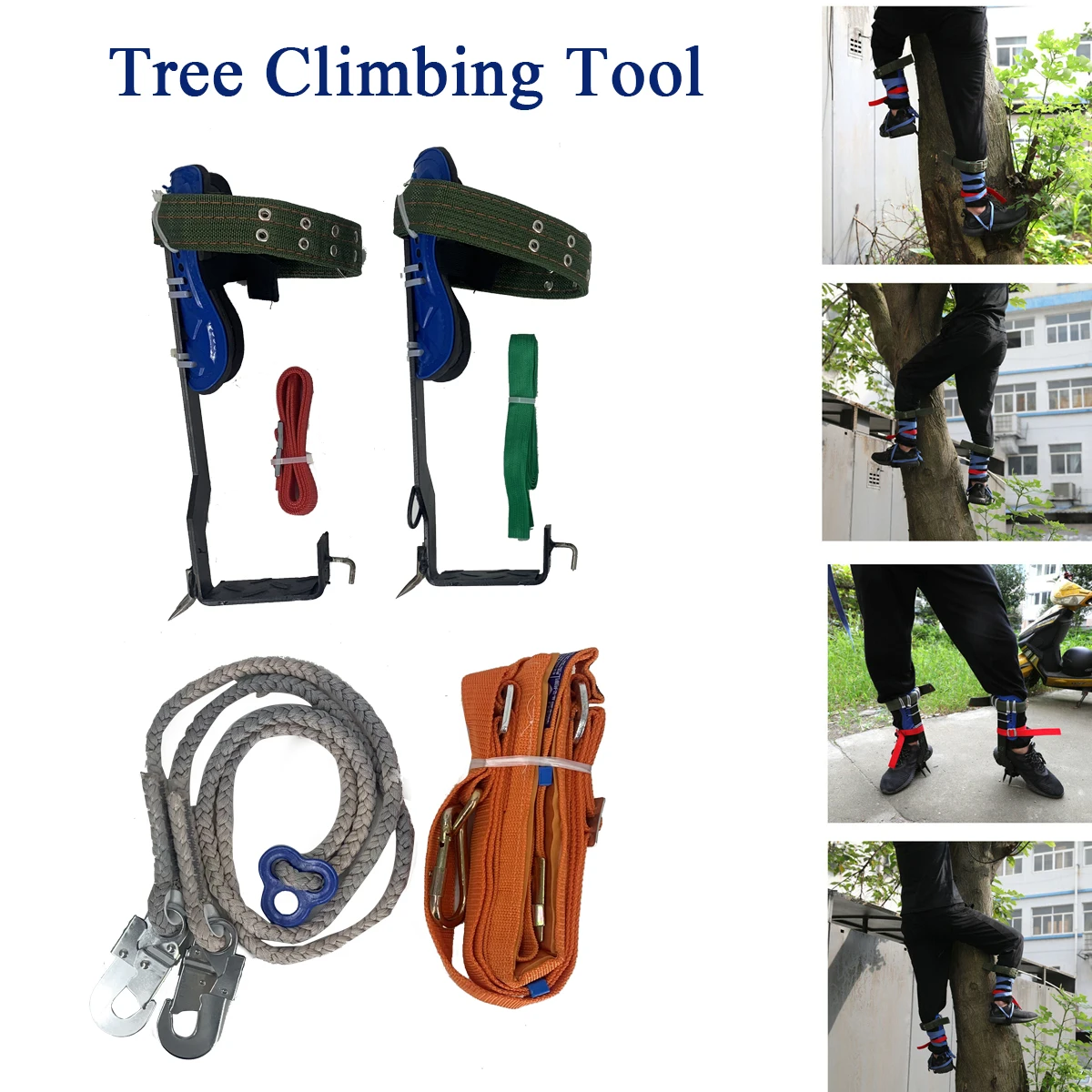 Pohon memanjat paku memanjat Set alat keselamatan tali dapat diatur sabuk penyelamatan Climber Arborist aiser alat memuat 100kg