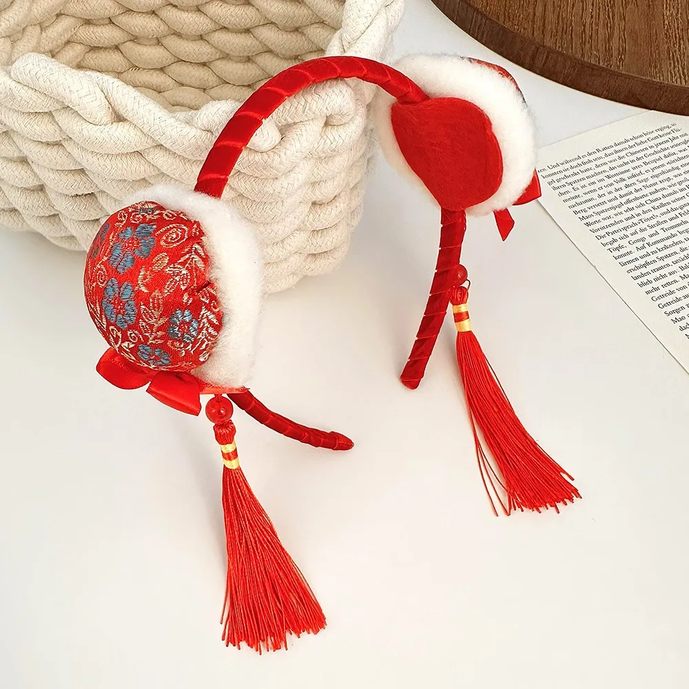 

Sweet Fuwa Children Headband Tang Suit Hair Hoop Tassel Hanfu Hair Sticks Girl Hair Accessories Plush Red Hairband Children