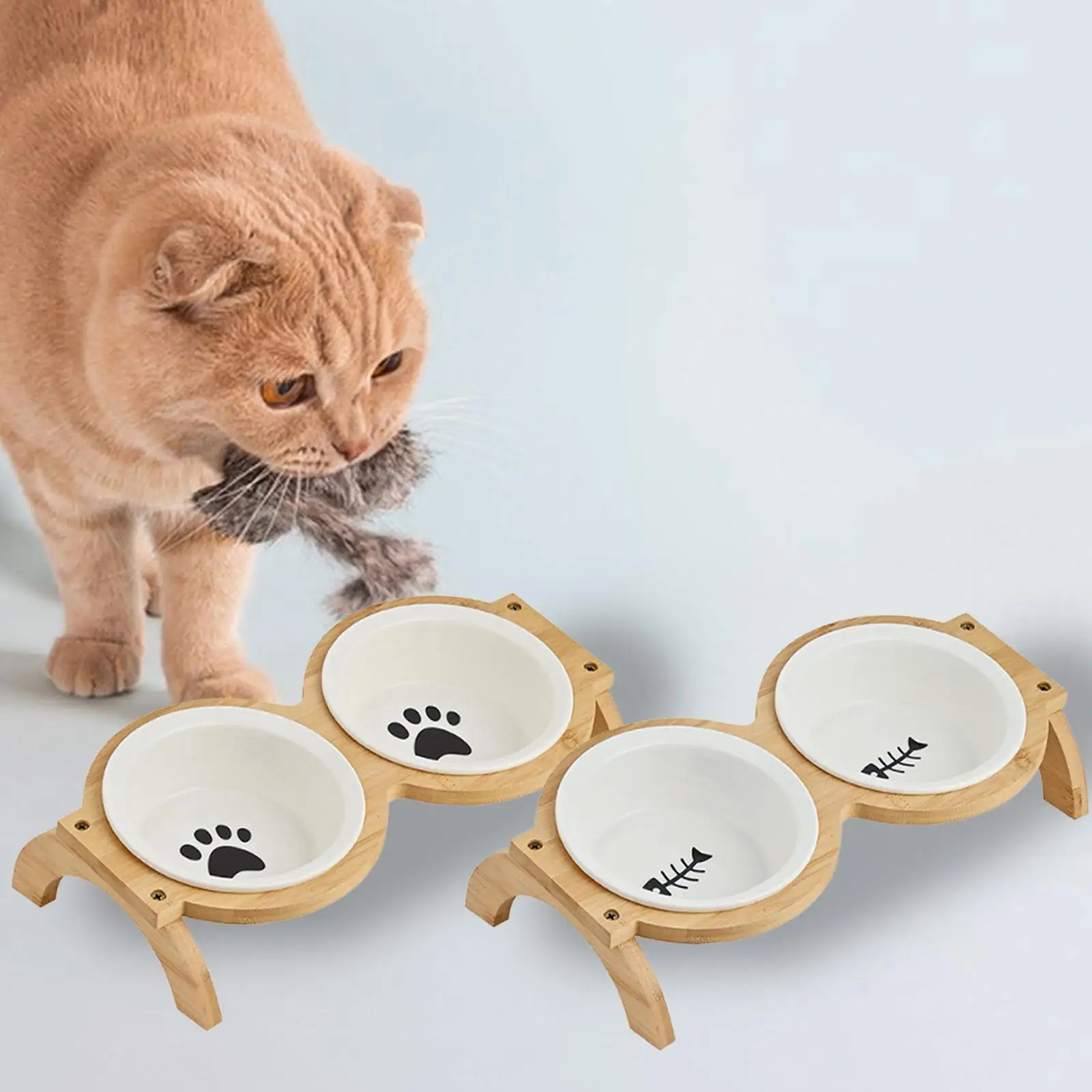 Elevated Cat Ceramic Bowls ,Raised Feeding Station Puppy Dishes, Lightweight, Cat Feeding Bowls Pet Food Feeder for Dogs Cats